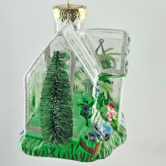 Robert Stanley greenhouse w bottle brush tree Glass Christmas Ornament - Picture 4 of 4